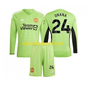 Manchester United Andre Onana 24 Portiere Bambino Maglia Prima 2023/2024 Manica Lunga (+ Pantaloncini)